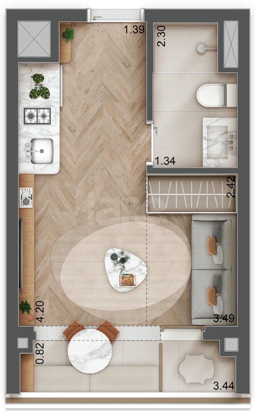 Planta — Studio 23,13 m²