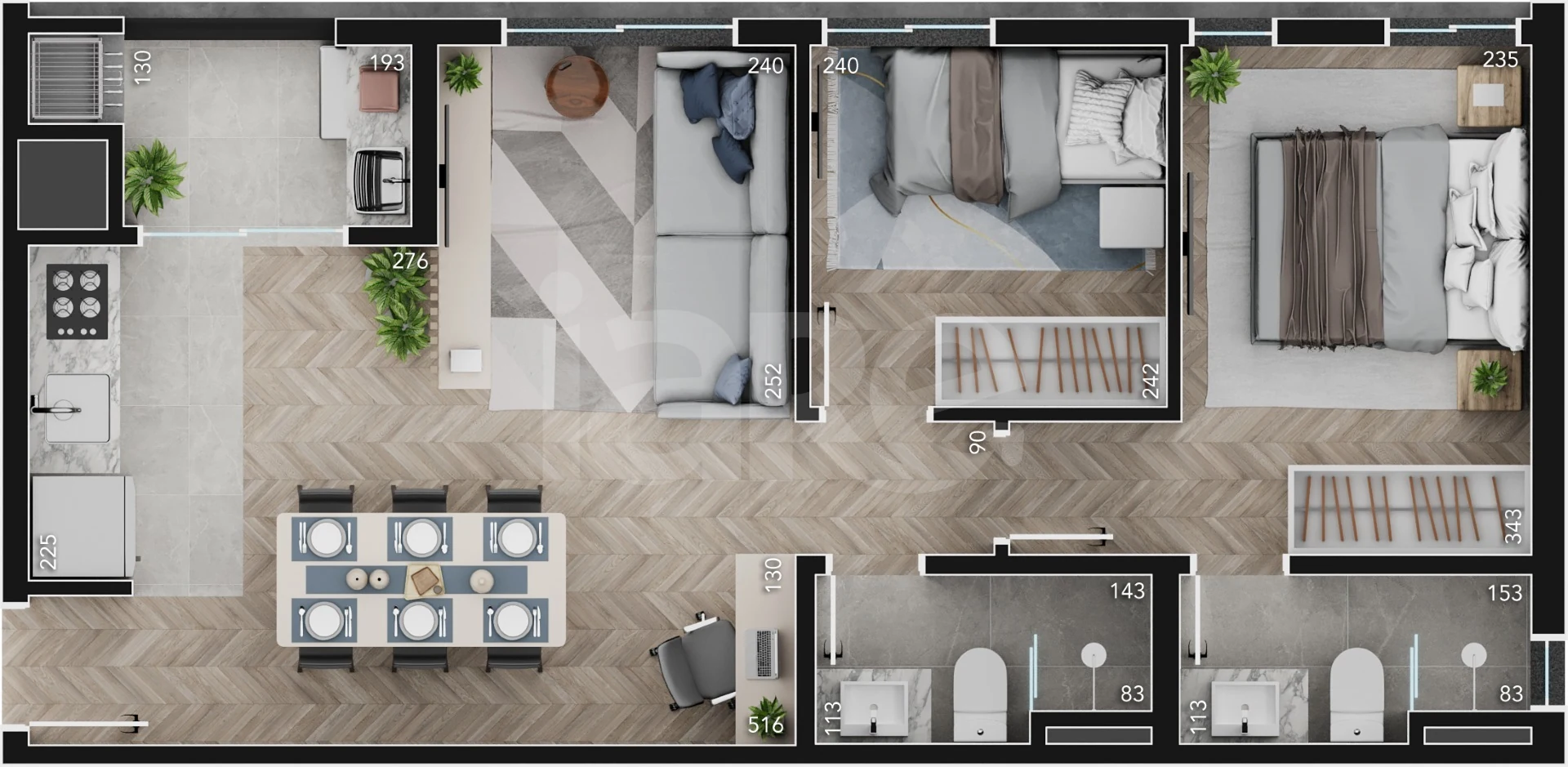 Planta — Apartamento 52,56 m²