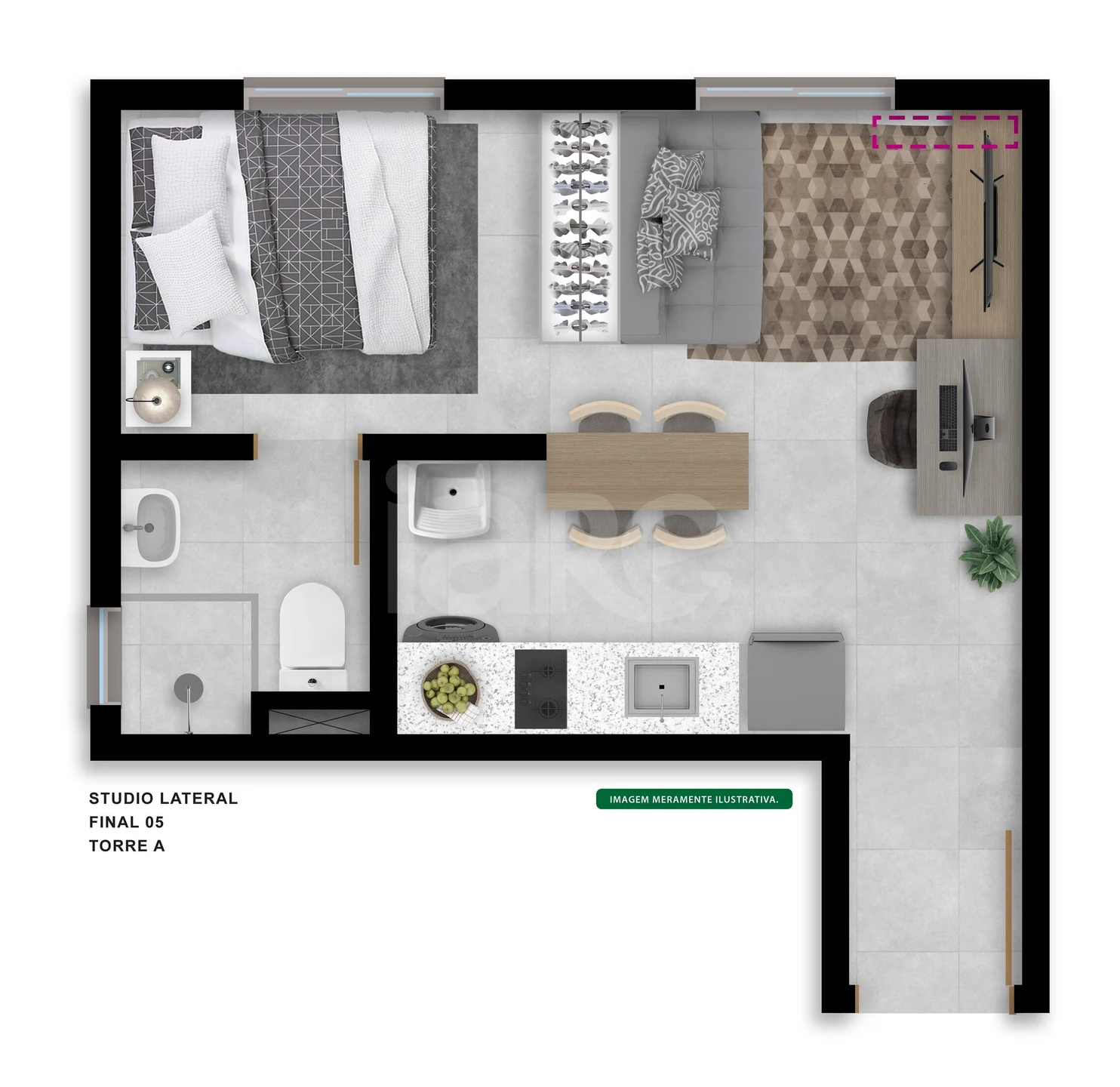 Planta — Studio 24,58 m²