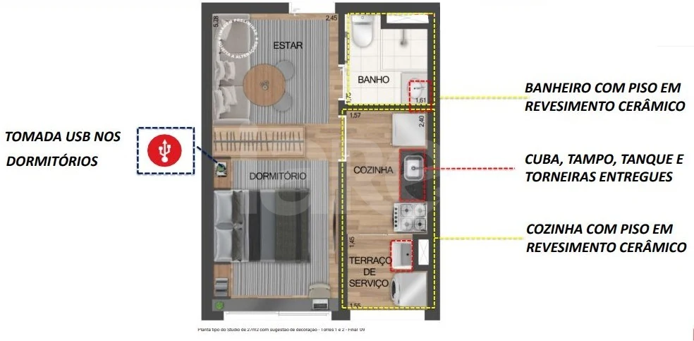 Planta — Studio 30,68 m²