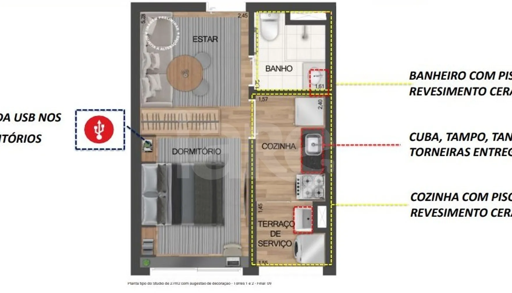 Planta — Studio 30,68 m²