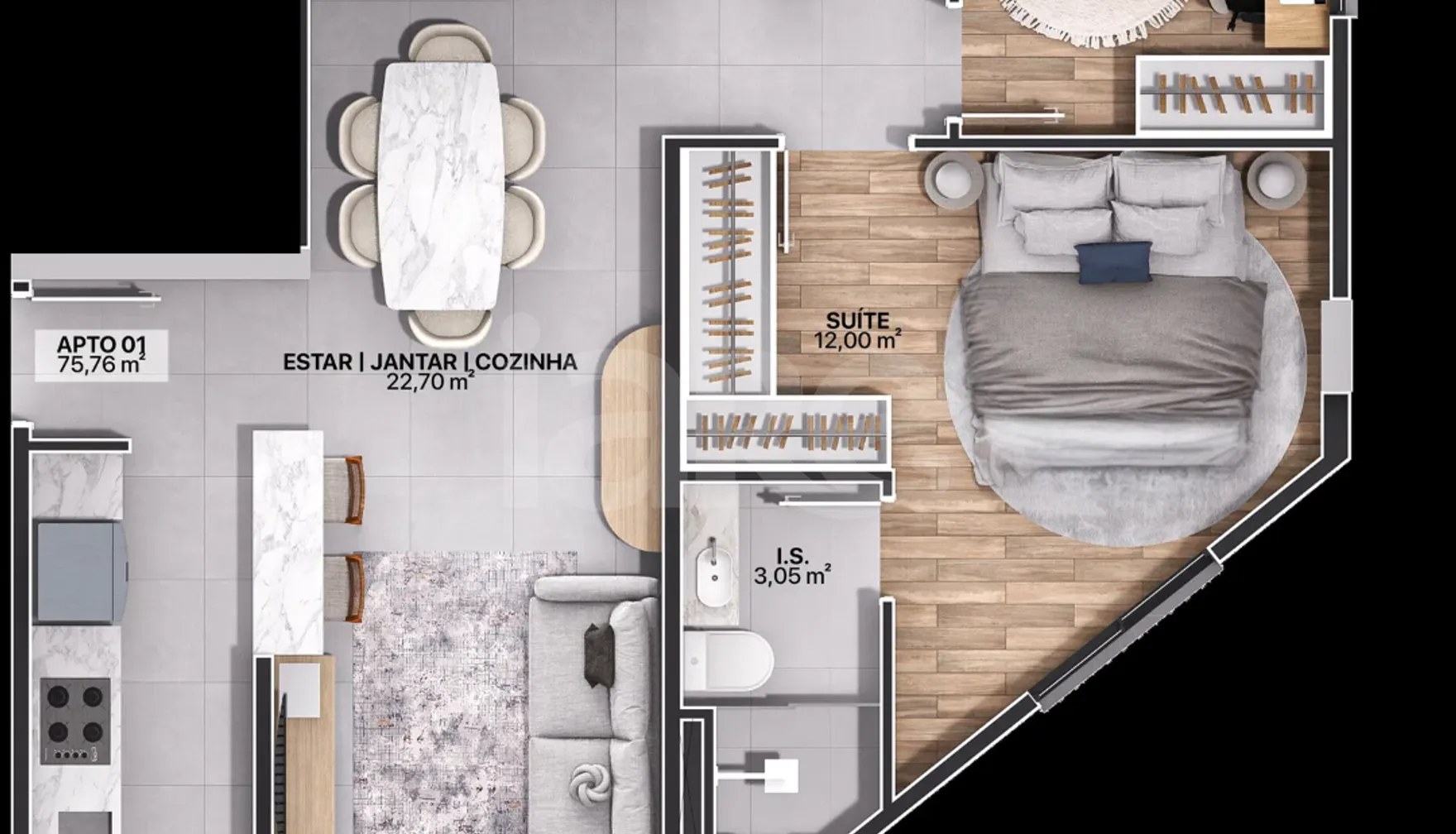 Planta — Apartamento 75,76 m²