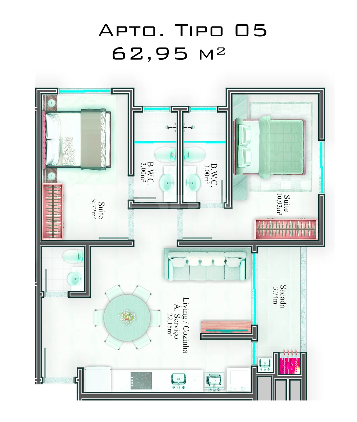 Planta — Apartamento 62,95 m²