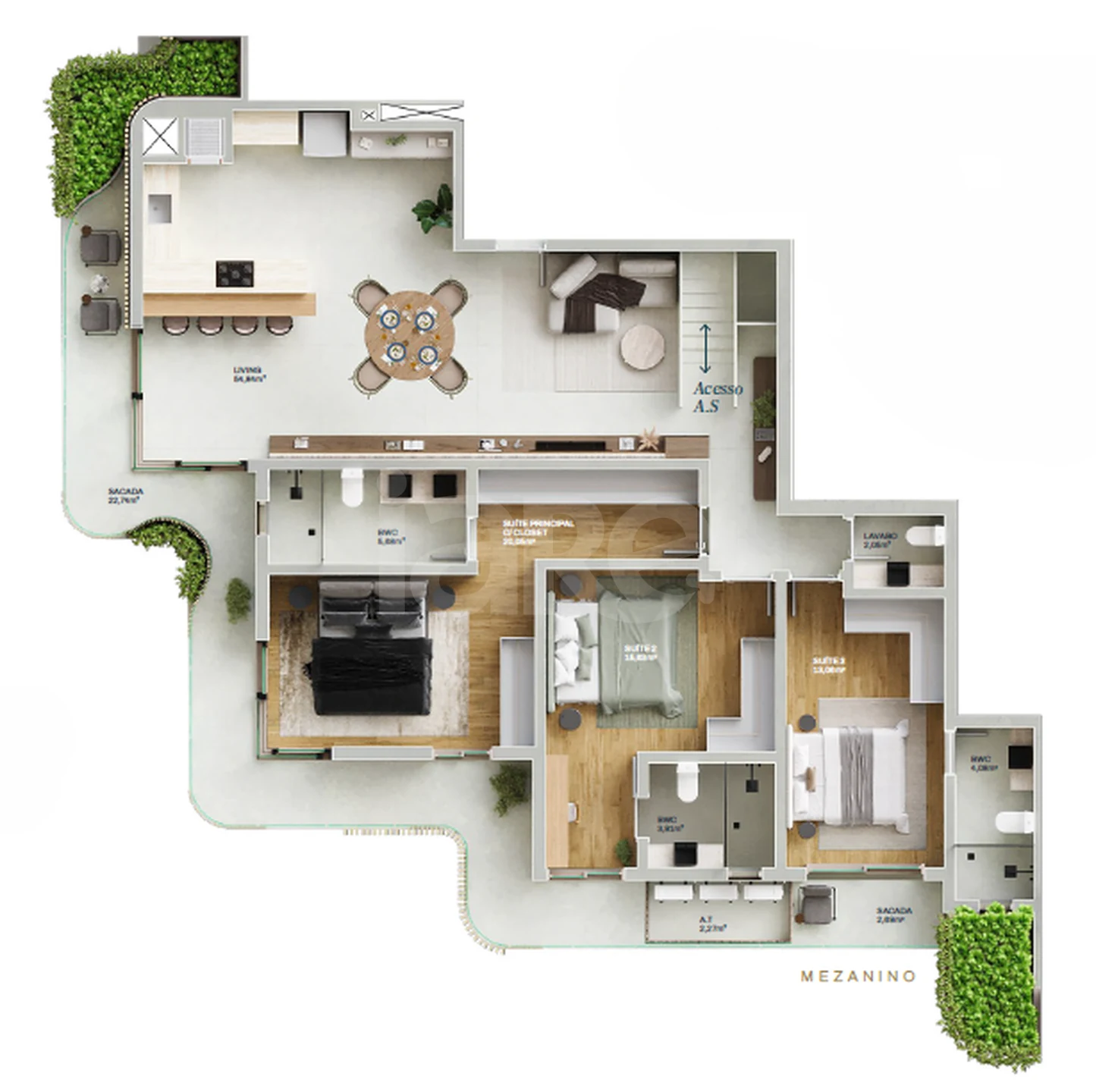 Planta — Apartamento 180,05 m² · 1º pavimento