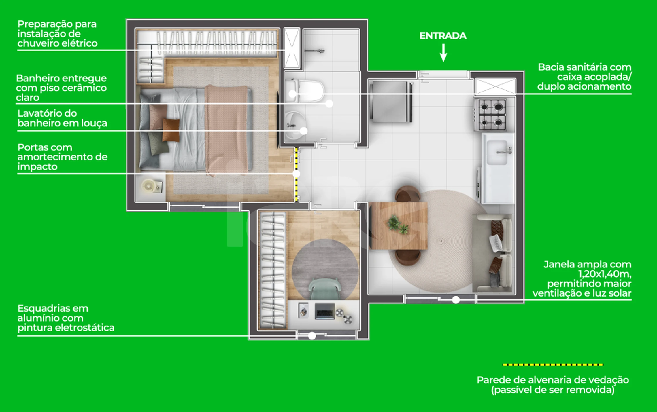 Planta — Studio 25,13 m²