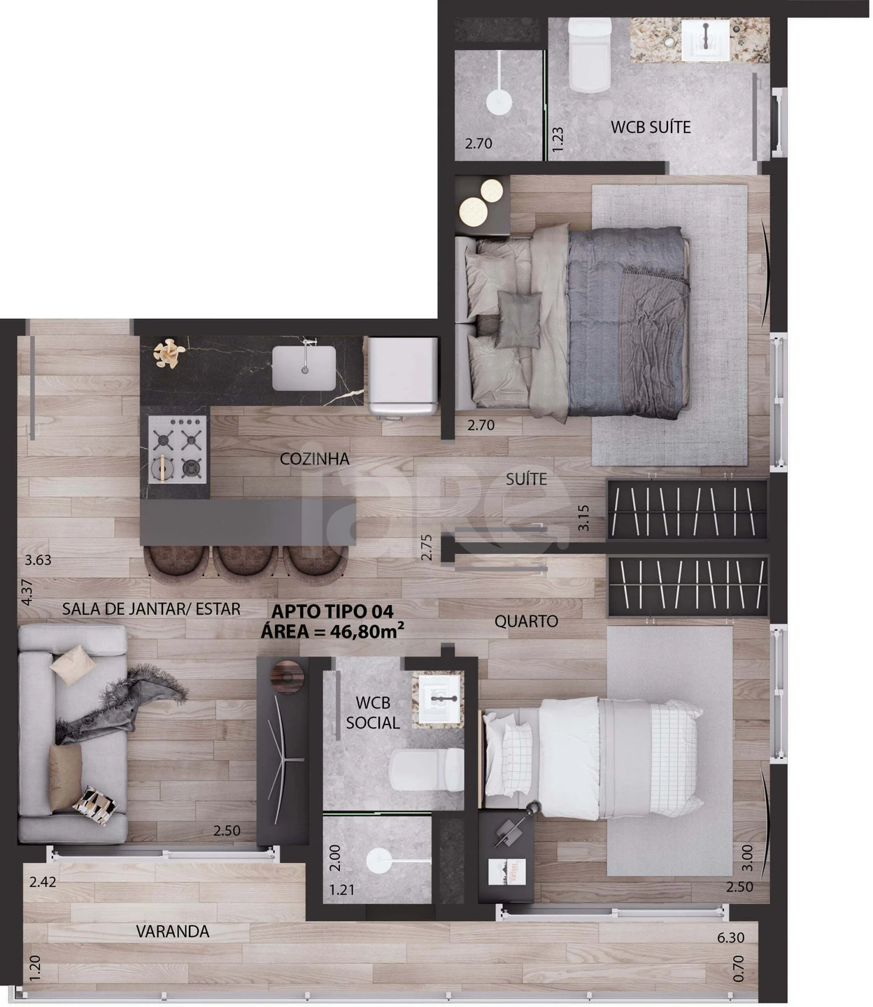 Planta — Apartamento 46,8 m²