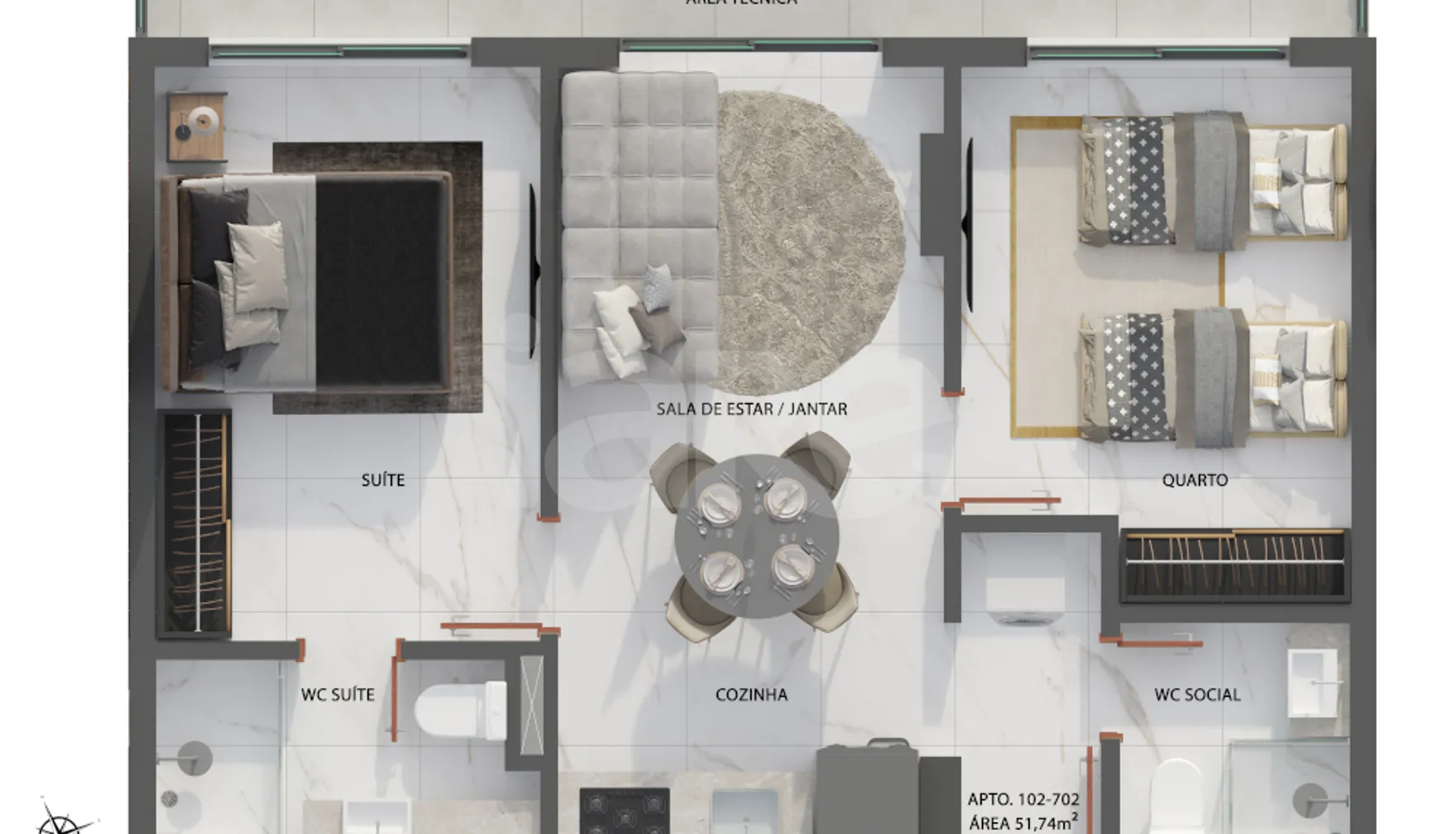 Planta — Apartamento 51,74 m²