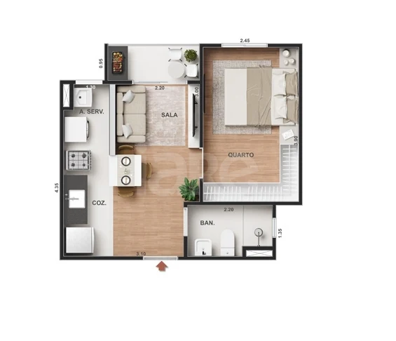 Planta — Apartamento 30,08 m²