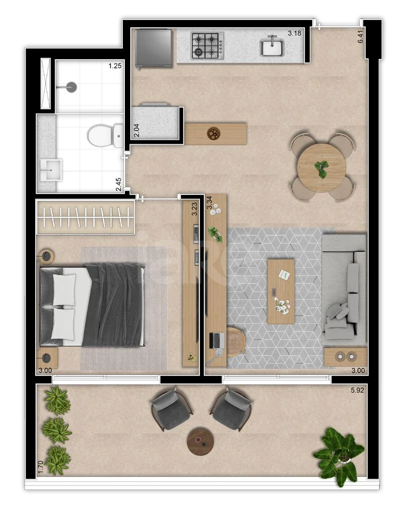 Planta — Apartamento 53,7 m²