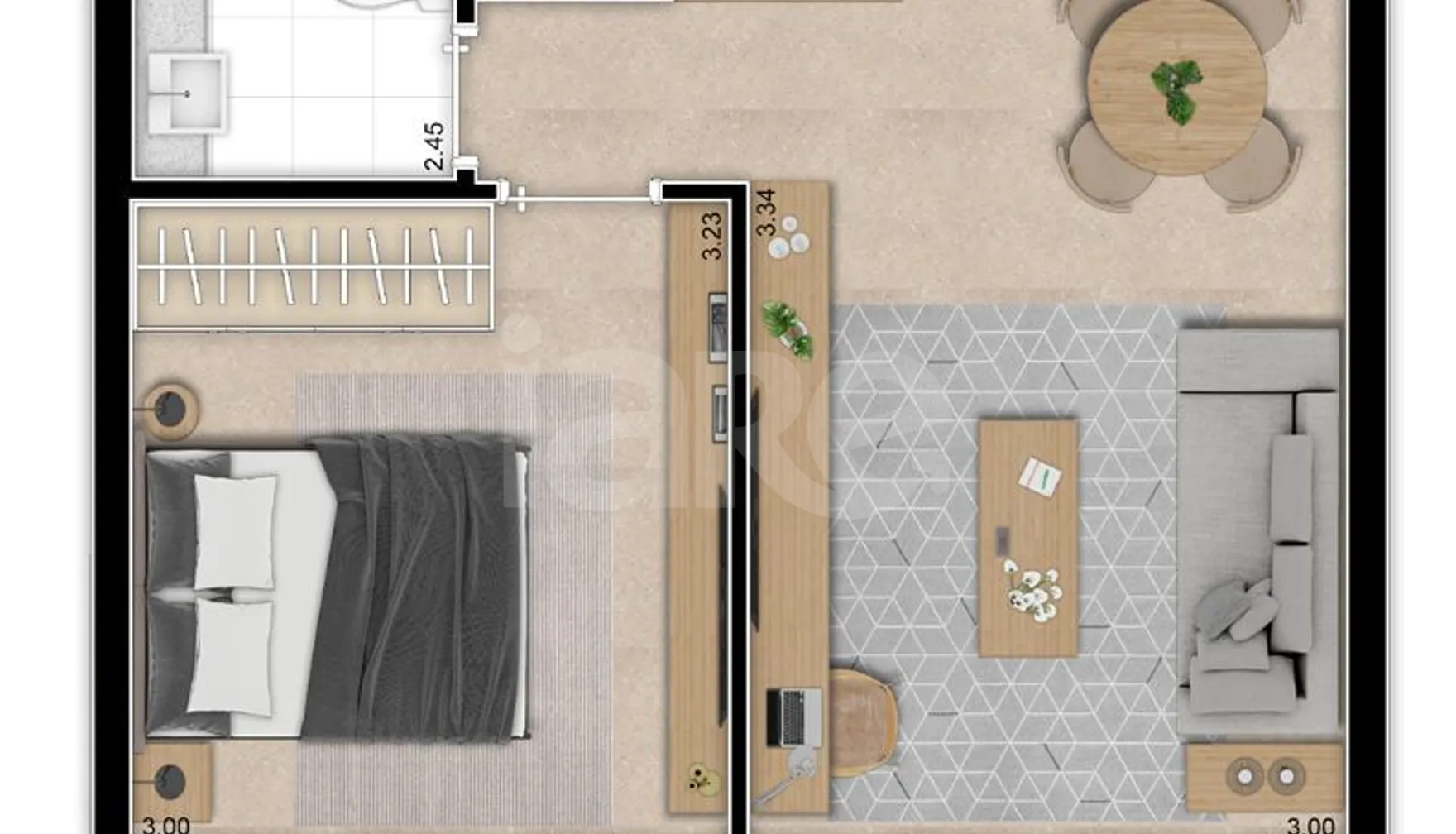 Planta — Apartamento 53,7 m²