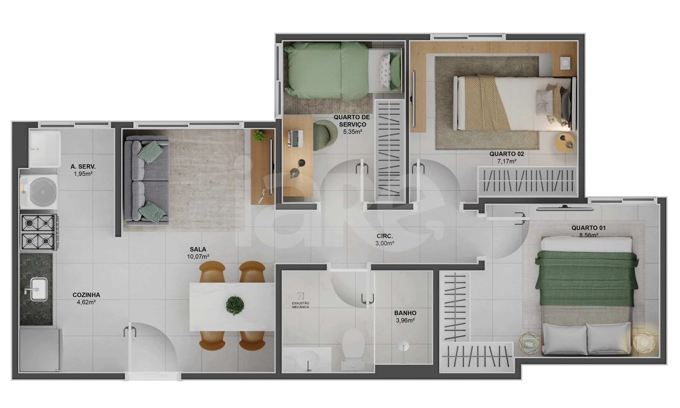 Planta — Apartamento 51,37 m²