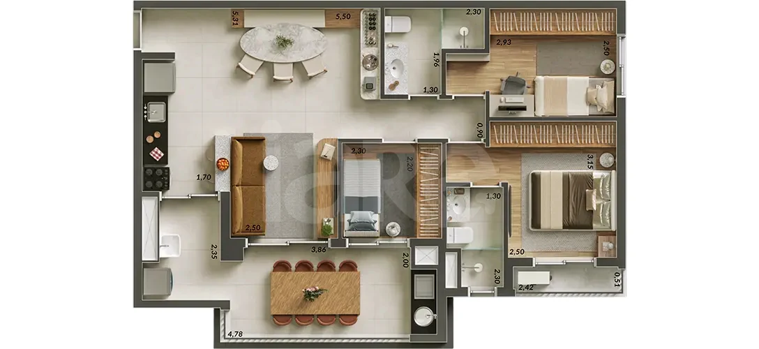 Planta — Apartamento 80,06 m²