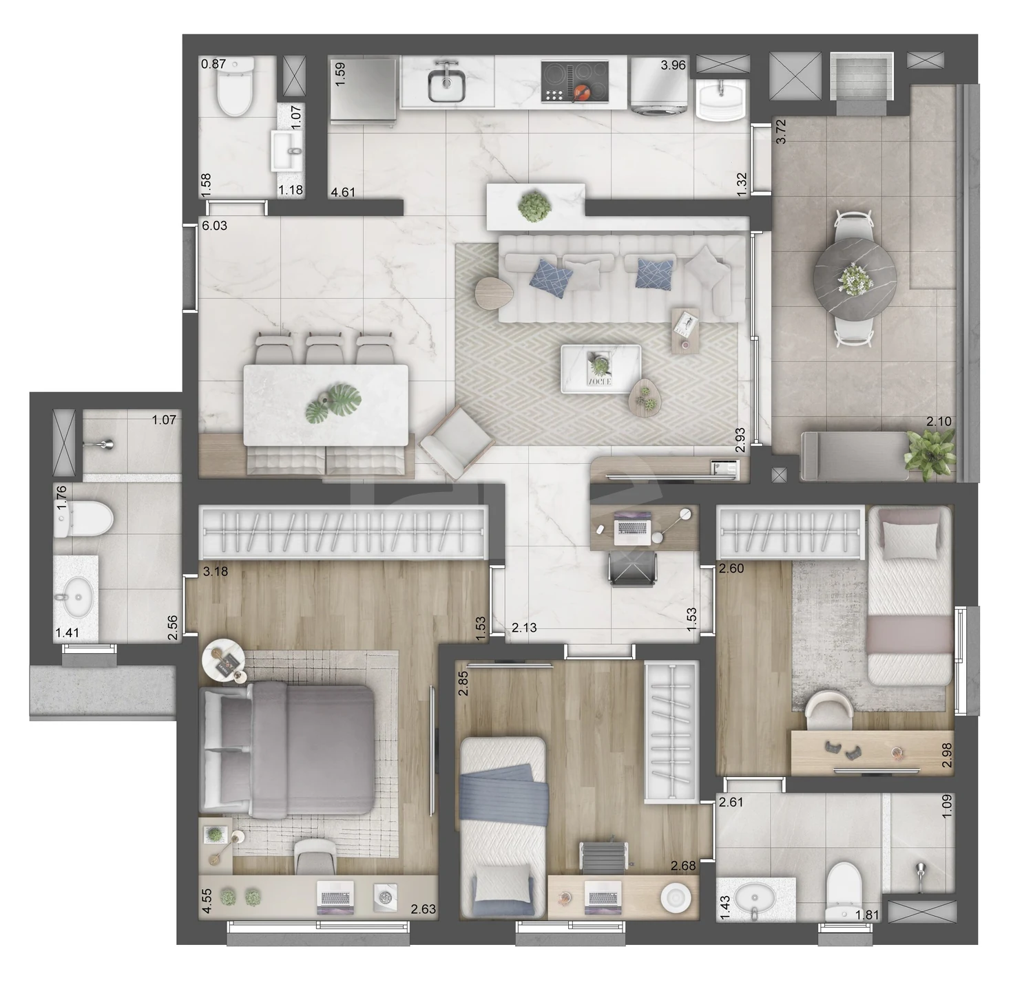 Planta — Apartamento 90,23 m²