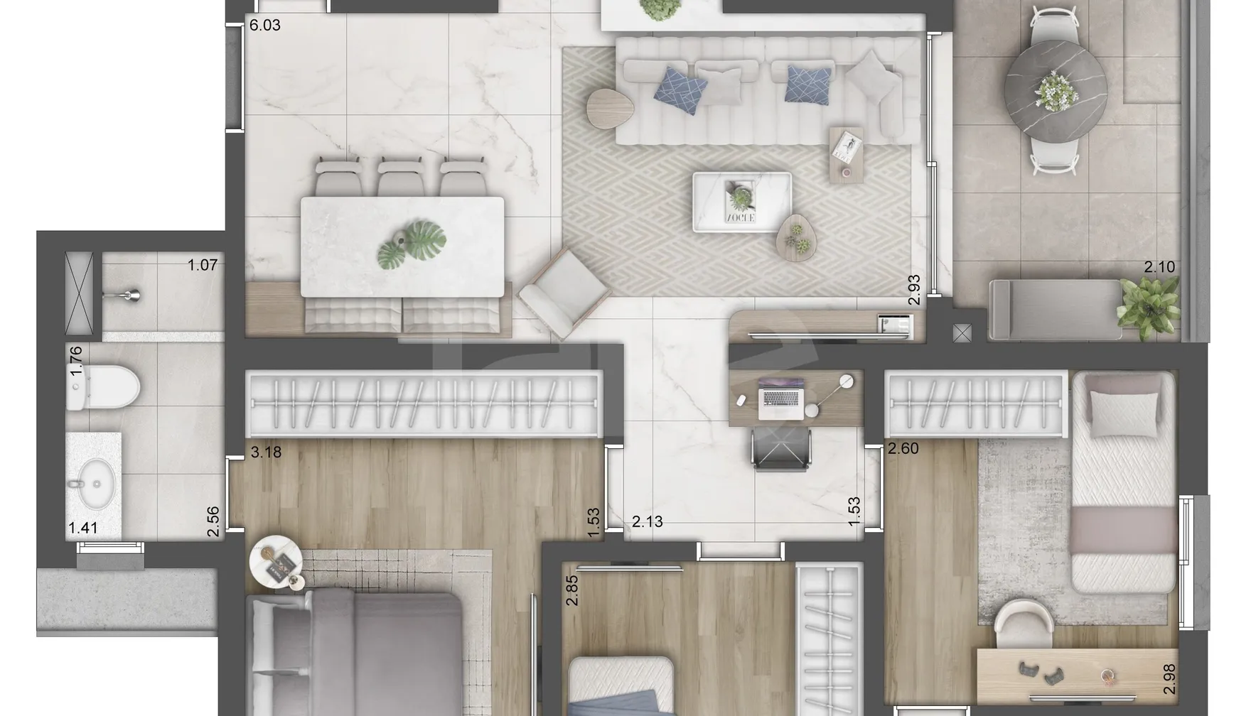 Planta — Apartamento 90,23 m²