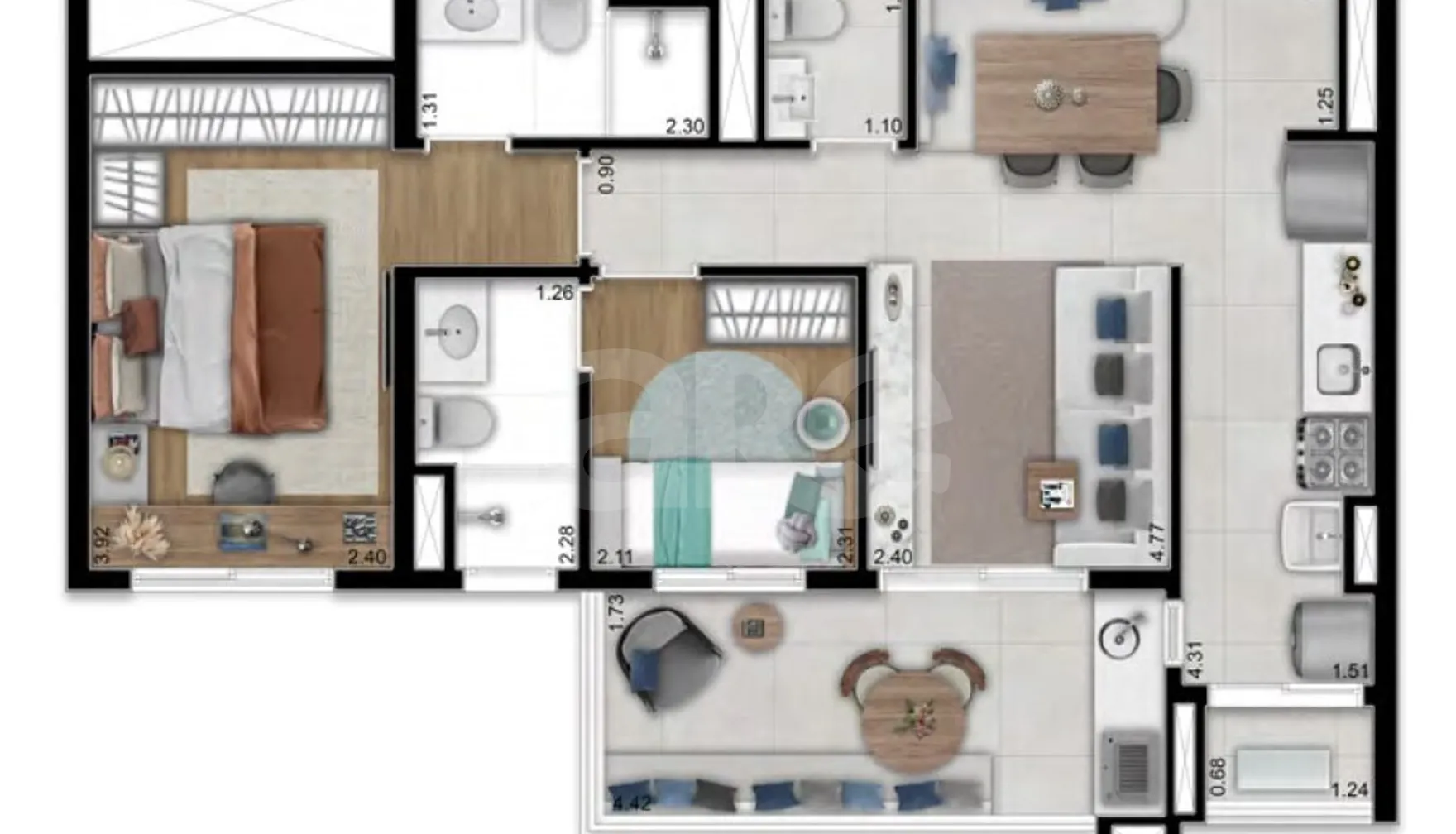 Planta — Apartamento 65,37 m²