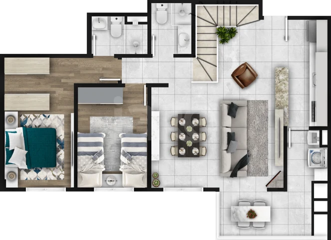 Planta — Cobertura Duplex 166,08 m² · 1º pavimento