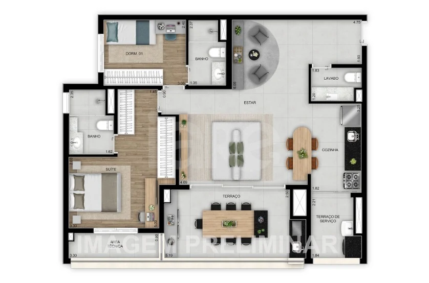 Planta — Apartamento 96,69 m²