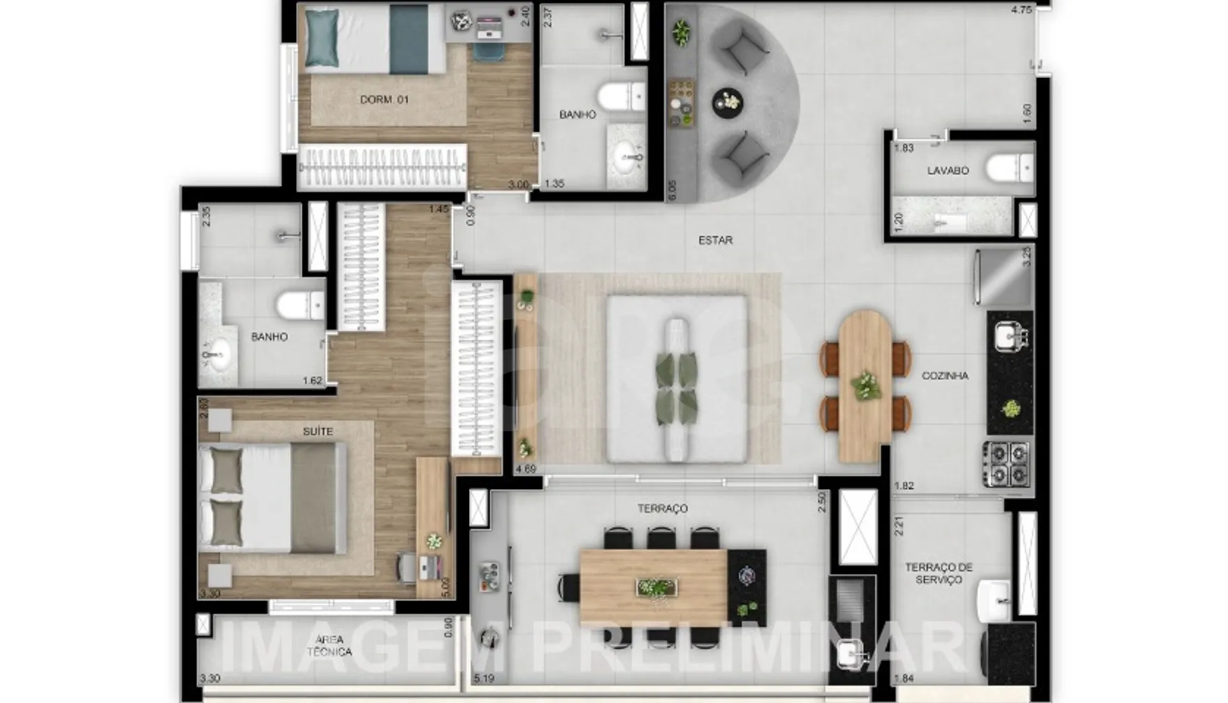 Planta — Apartamento 96,69 m²
