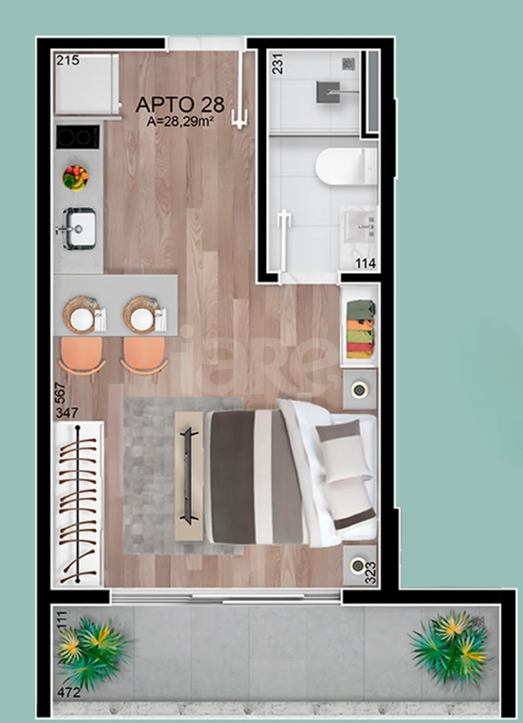 Planta — Studio 28,29 m²