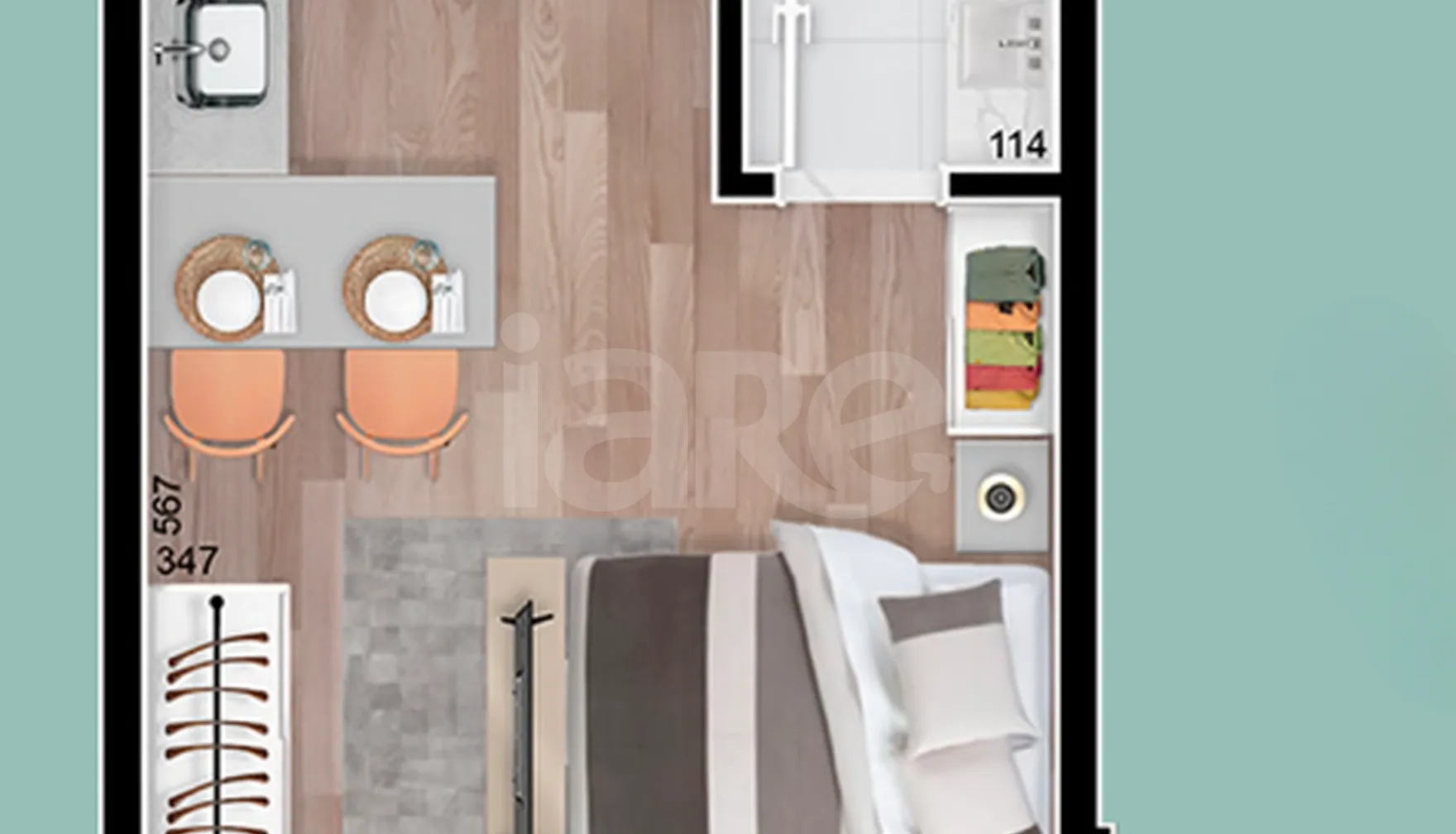 Planta — Studio 28,29 m²