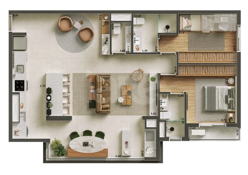 Planta — Apartamento 89,84 m²