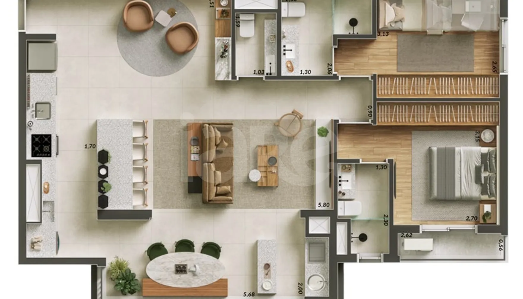 Planta — Apartamento 89,84 m²