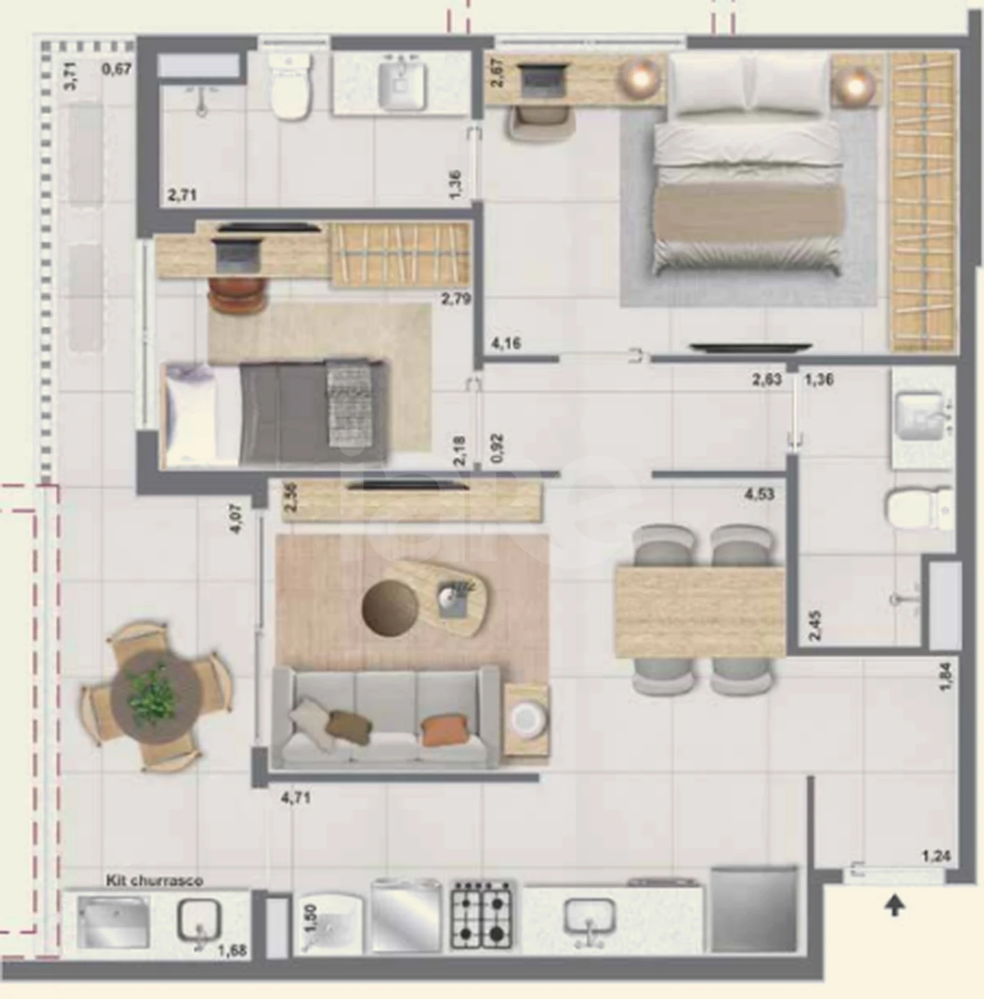 Planta — Apartamento 72,5 m²
