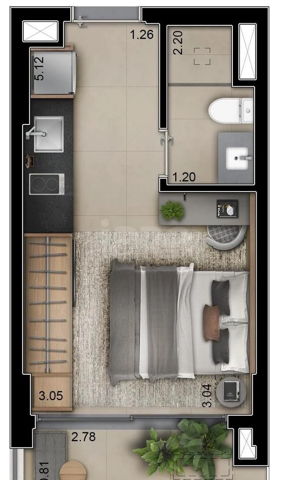 Planta — Studio 25,83 m²