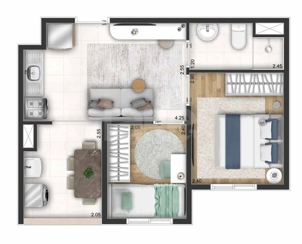 Planta — Apartamento 34,73 m²