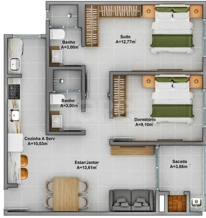 Planta — Apartamento 64,09 m²