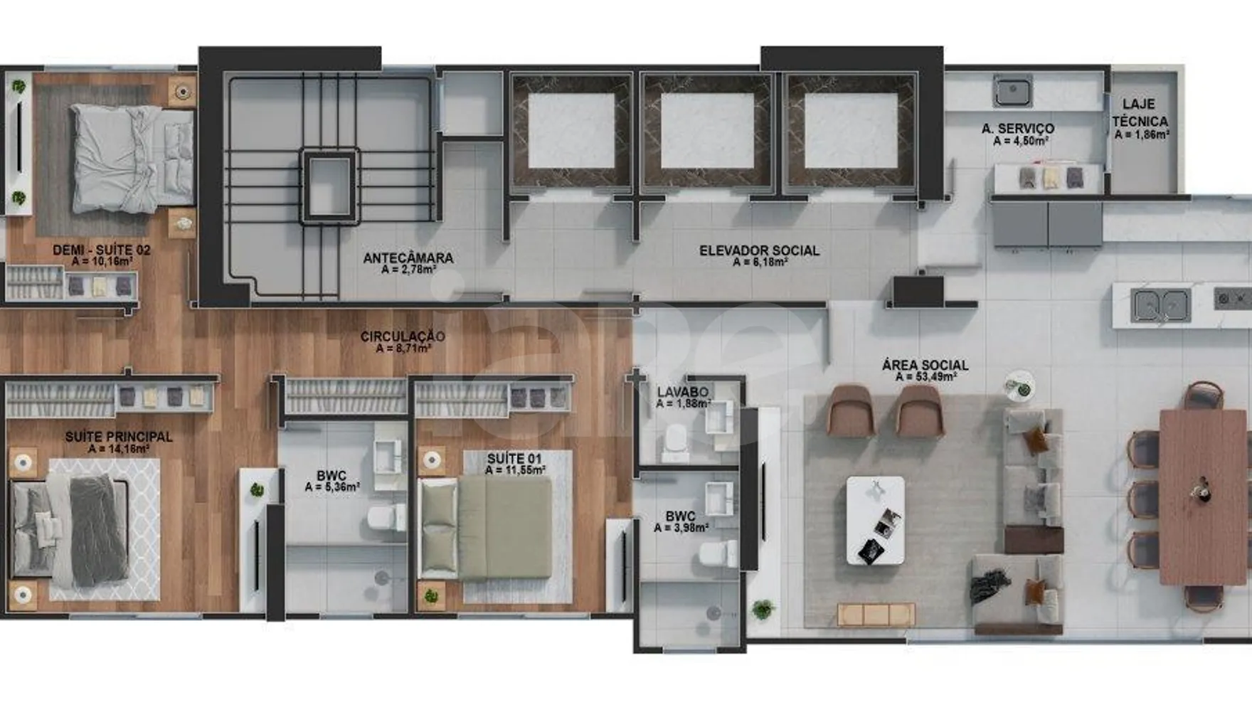 Planta — Apartamento 165 m²