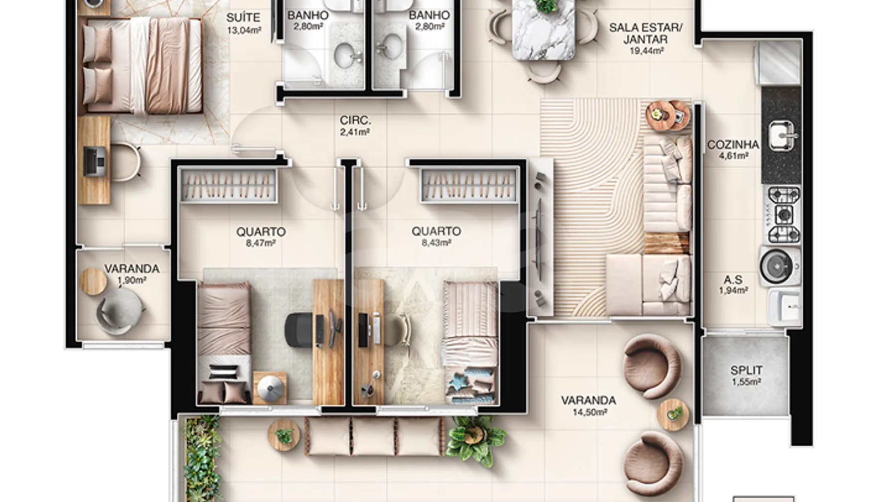 Planta — Apartamento 95,52 m²