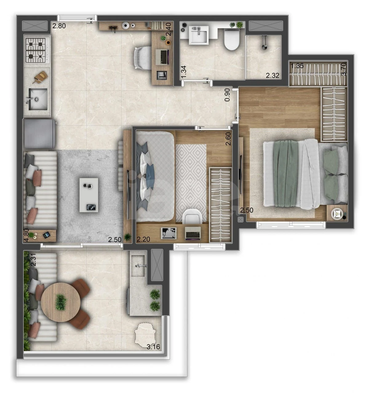 Planta — Apartamento 45,82 m²