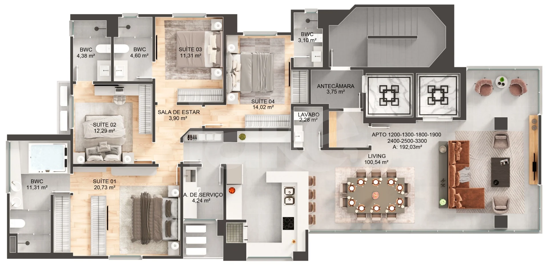 Planta — Apartamento 192,03 m²