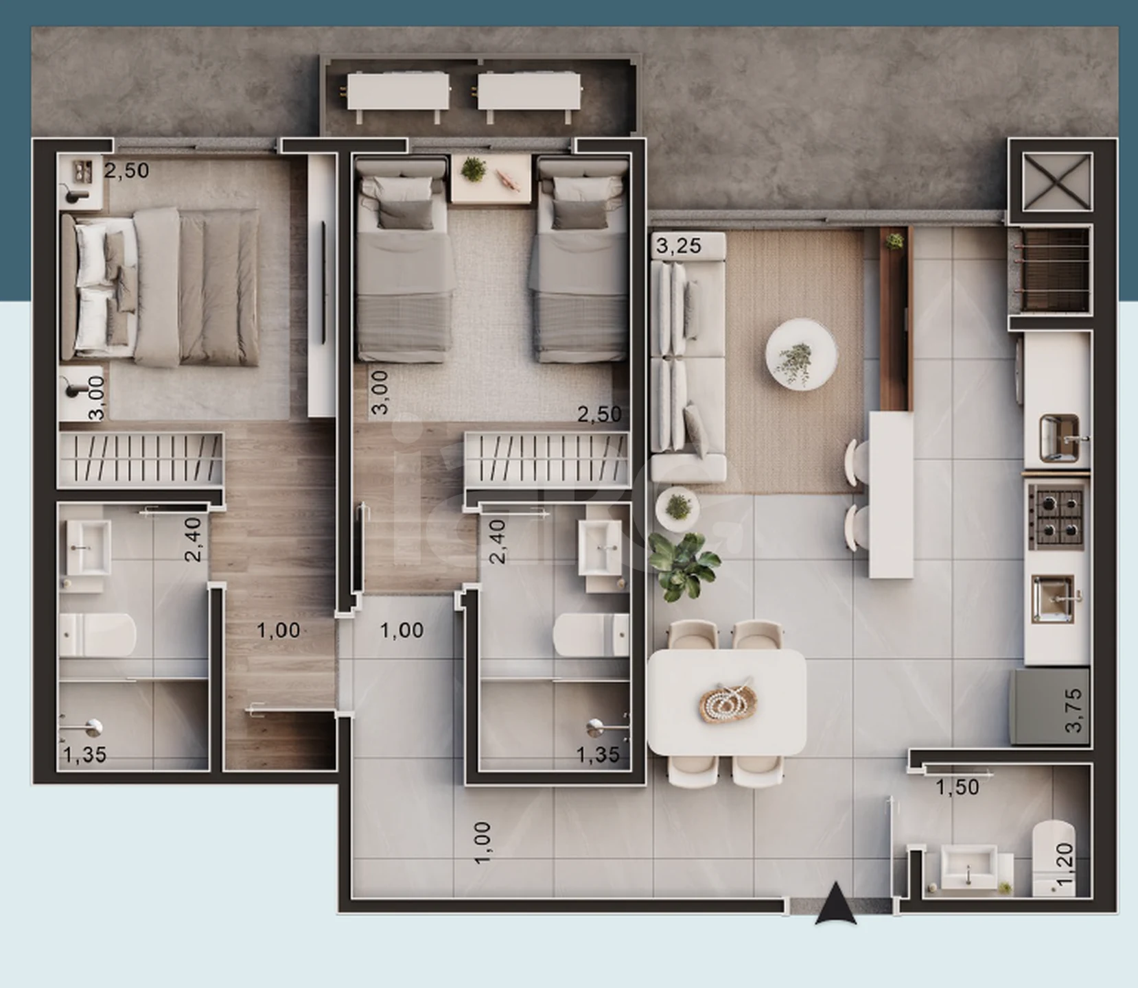 Planta — Apartamento 62,35 m²