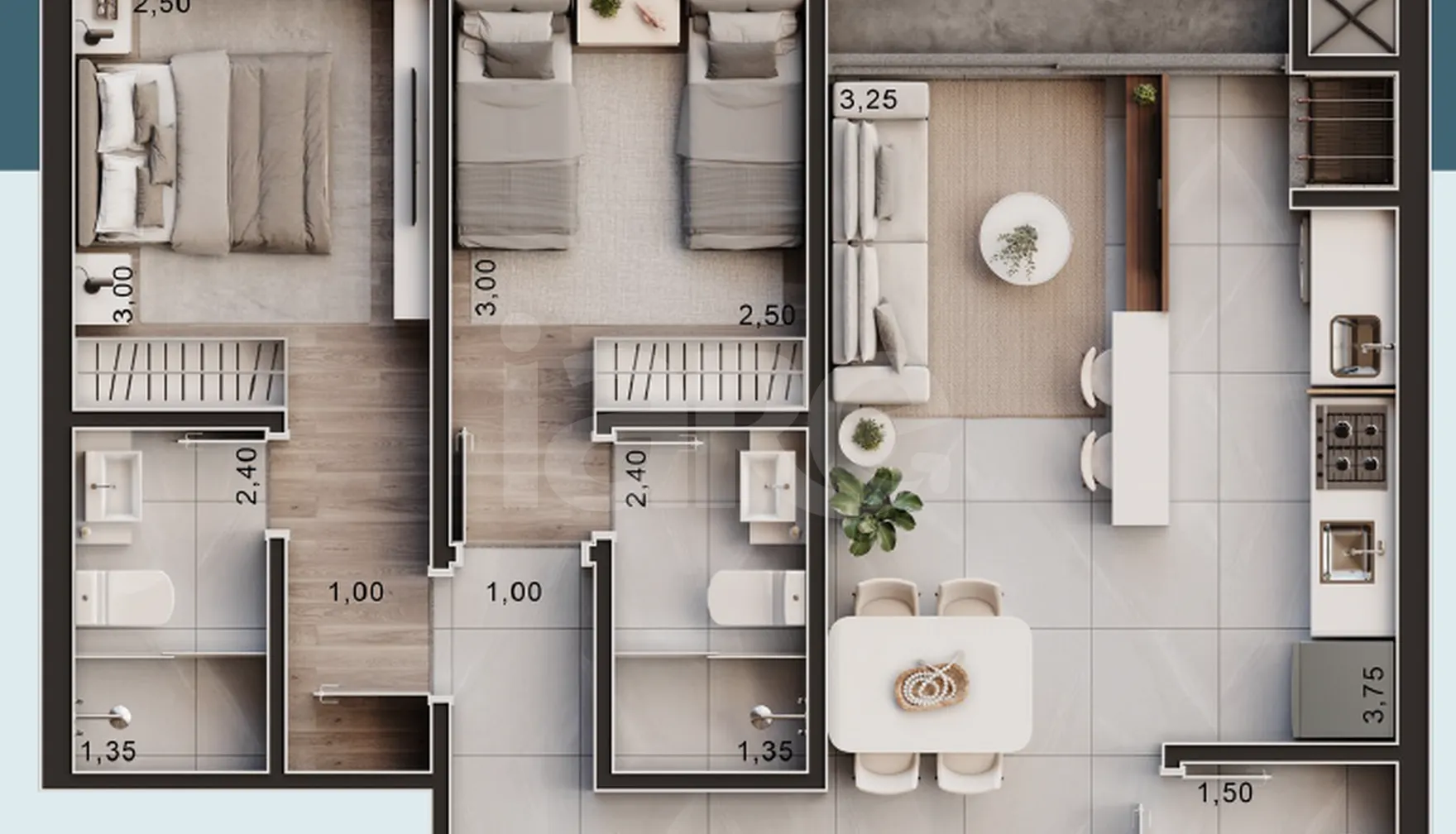 Planta — Apartamento 62,35 m²
