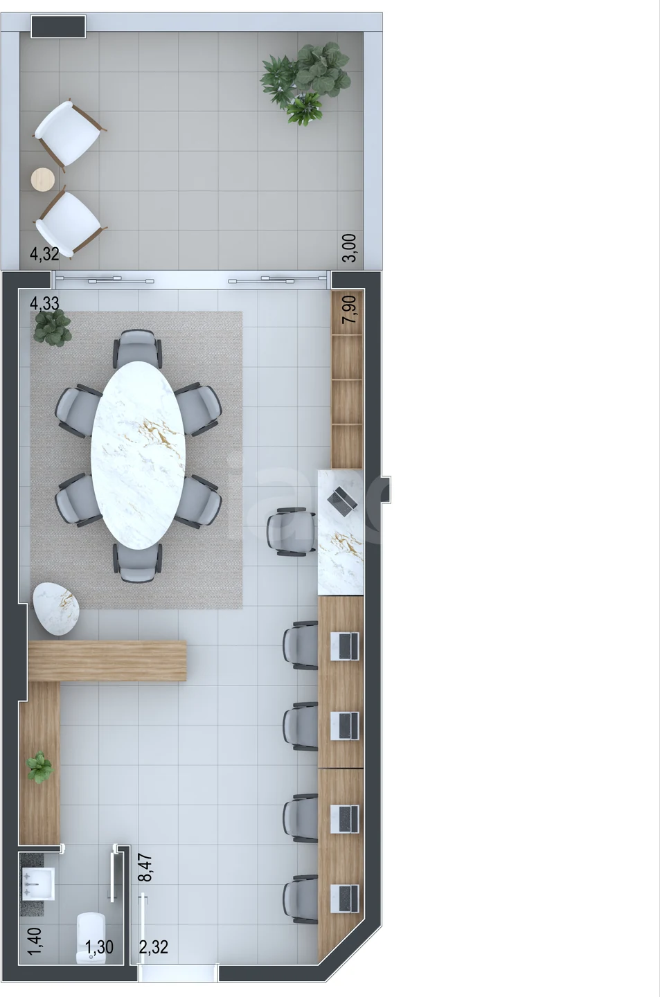 Planta — Sala com Área Ext. 53,31 m²