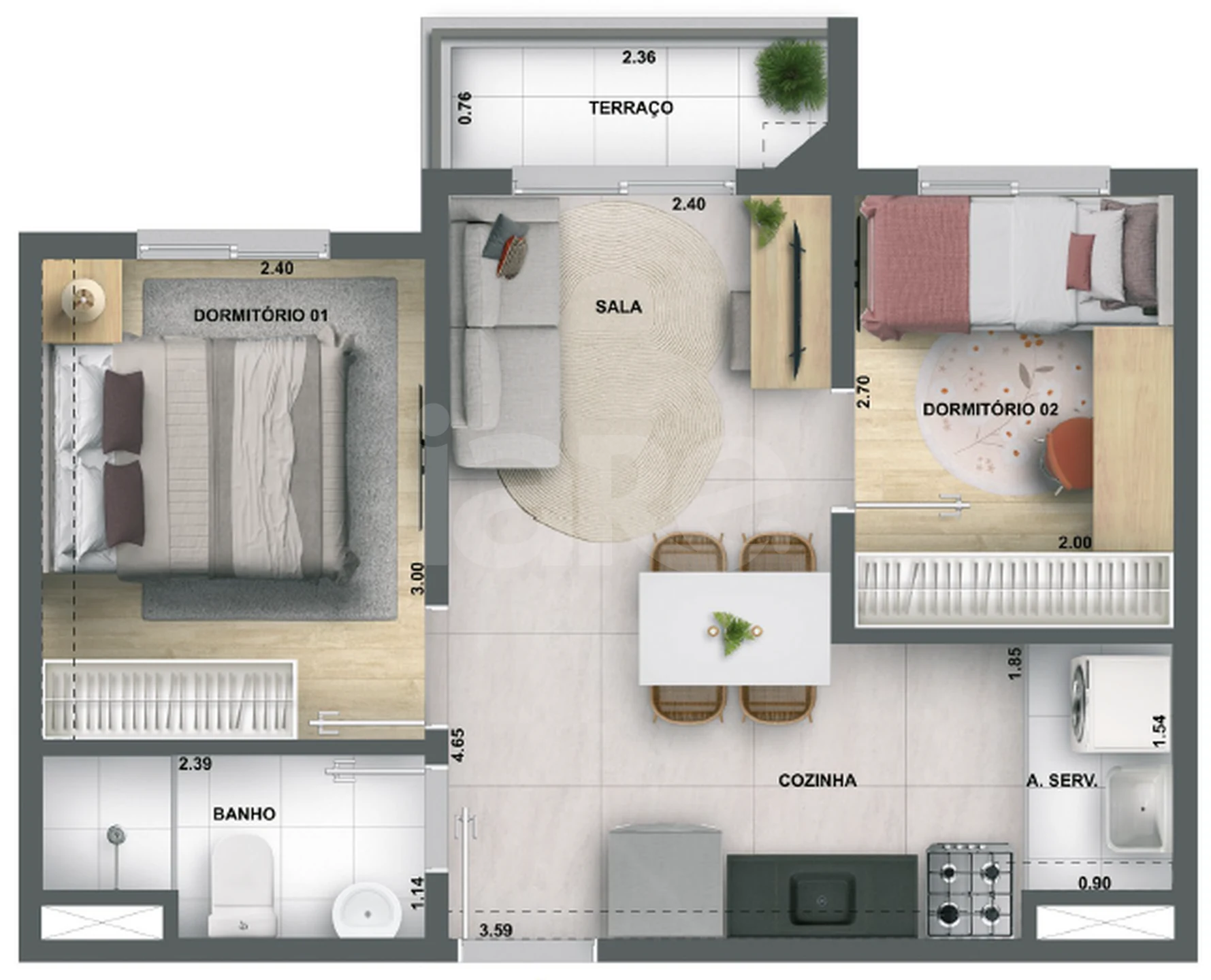 Planta — Apartamento 37 m²