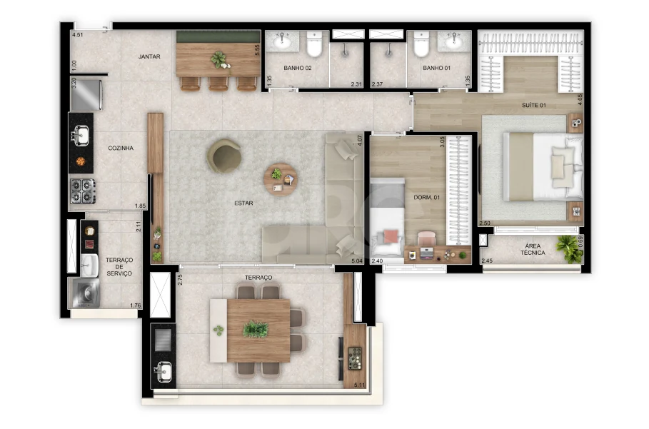 Planta — Apartamento 87,86 m²
