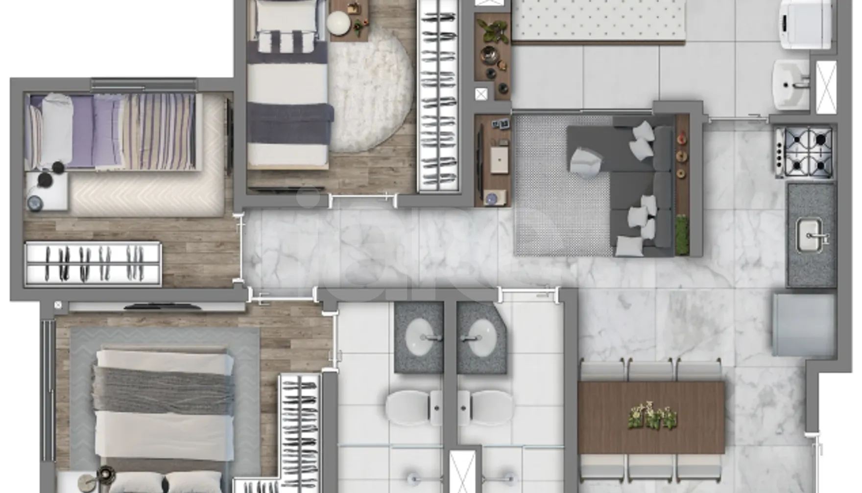 Planta — Apartamento 55,99 m²