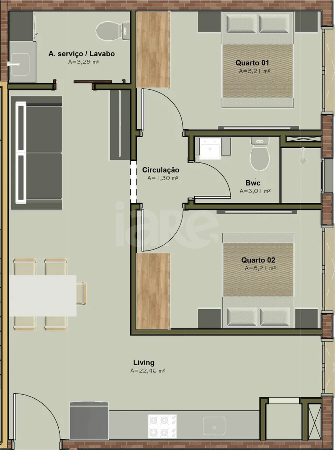 Planta — Apartamento 55,22 m²