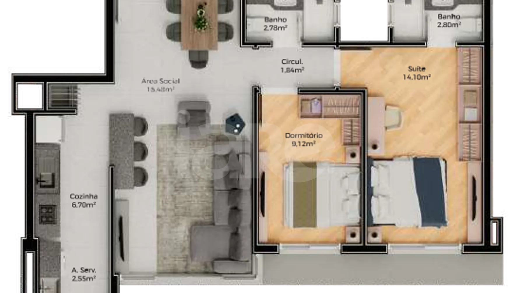 Planta — Apartamento 76,6 m²
