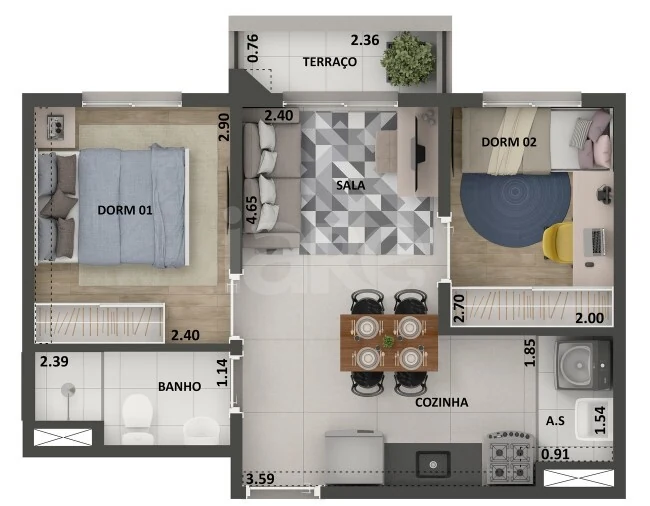 Planta — Apartamento 37 m²