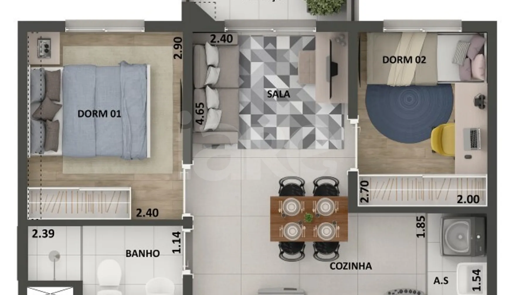 Planta — Apartamento 37 m²