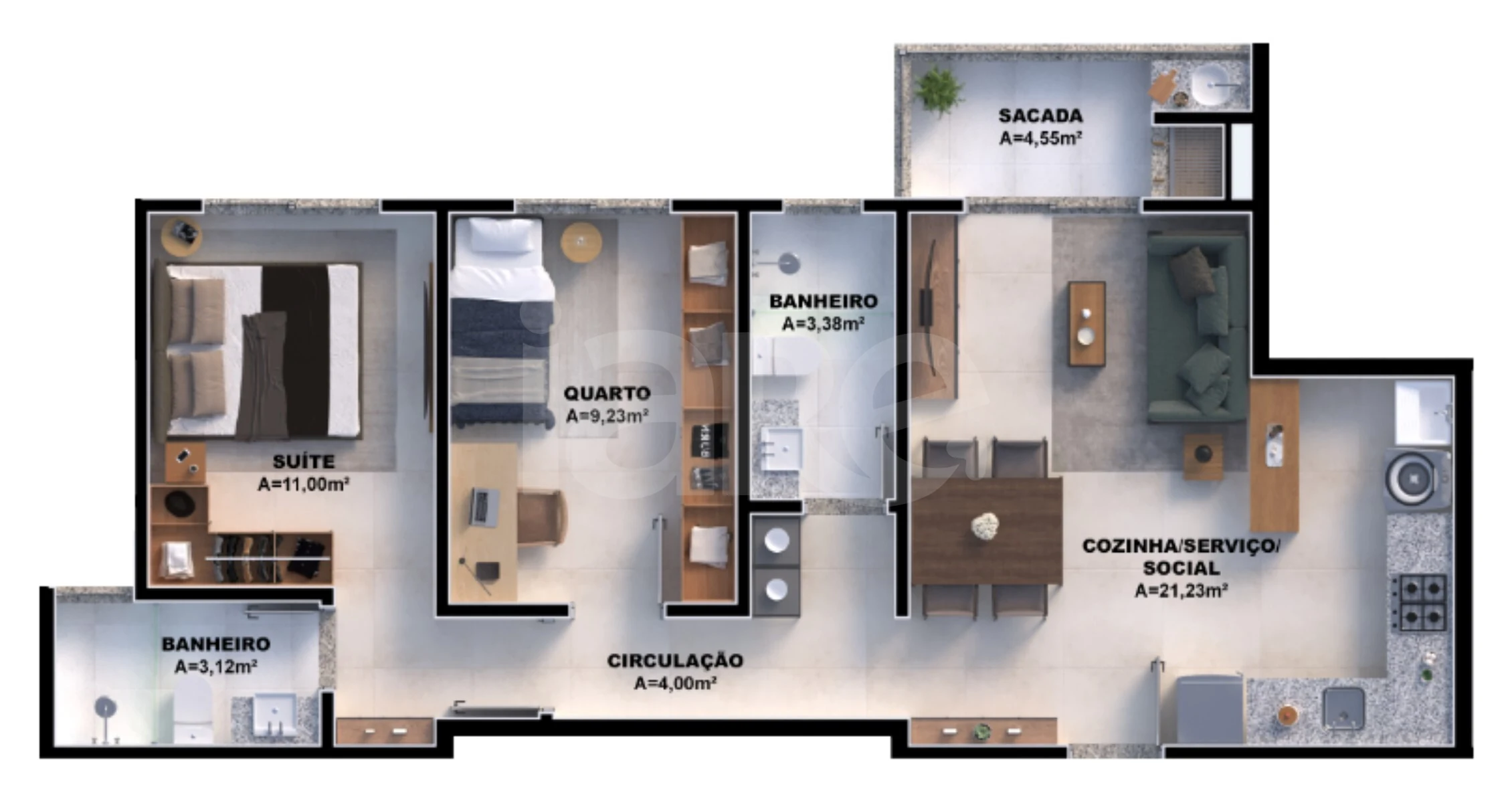 Planta — Apartamento 64,8 m²
