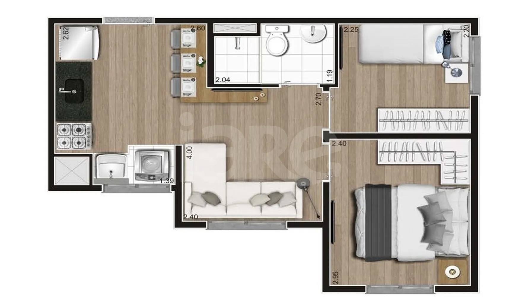 Planta — Apartamento 32,8 m²