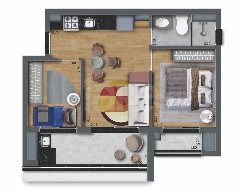 Planta — Apartamento 40,89 m²