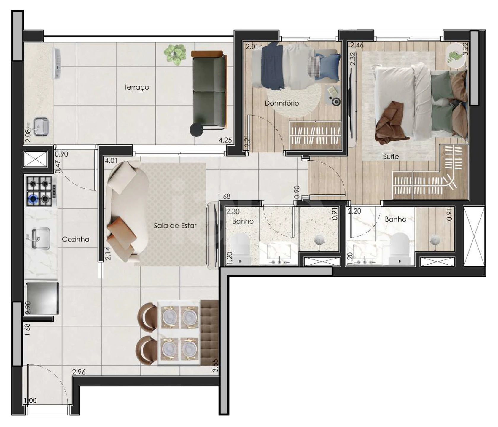 Planta — Apartamento 53,84 m²