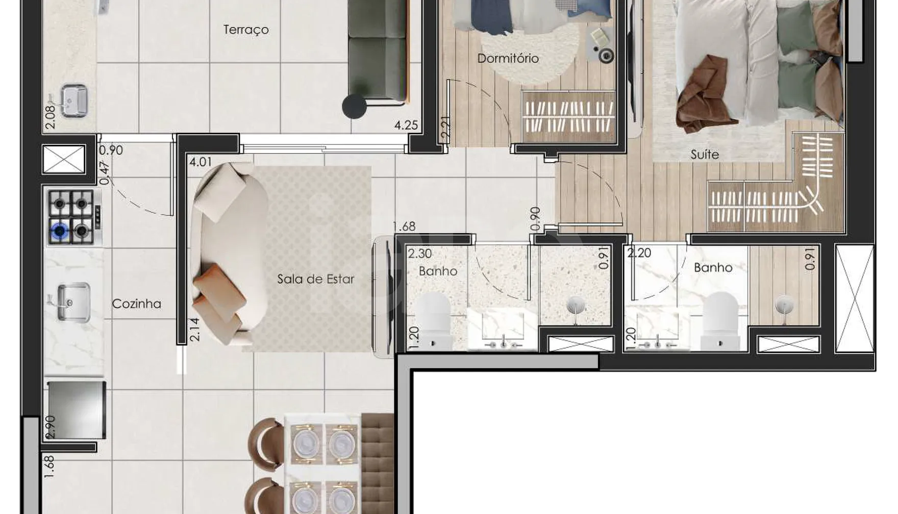 Planta — Apartamento 53,84 m²