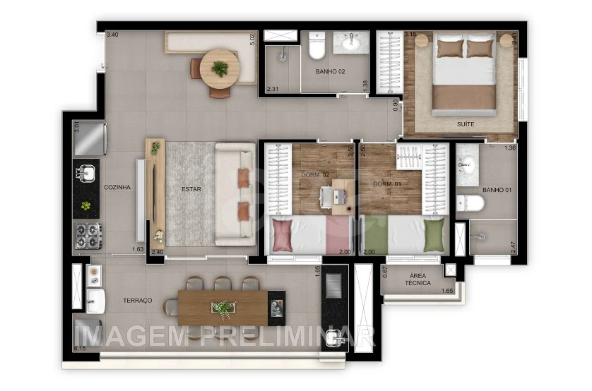 Planta — Apartamento 69,75 m²